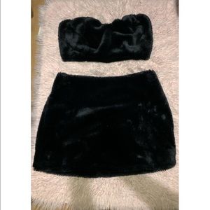 Black Faux Fur Cropped Tube Crop Top Size Large